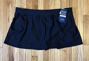 Shape Solver Swim Skirt Bottom Womens 24W Black Tummy Control Pocket Swimwear